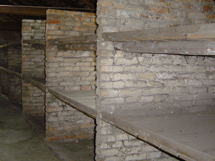 Les châlits du Block n° 26. La partie inférieure, au ras du sol, est aussi une “couchette” où doivent s’entasser huit détenues. Les plus jeunes montent à l’étage supérieur, où il est possible de s’assoir. Photo Mémoire Vive.