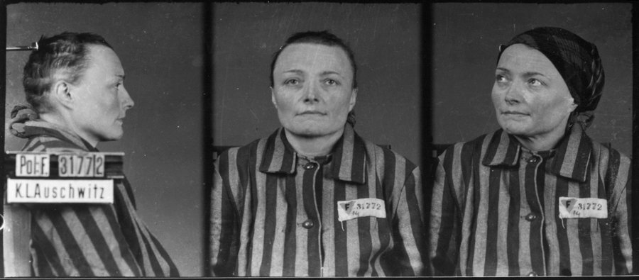 Photographiée à Auschwitz-I, le 3 février 1943, selon les trois vues anthropométriques de la police allemande. Musée d’État d’Auschwitz-Birkenau, Oświęcim, Pologne. Collection Mémoire Vive. Droits réservés.