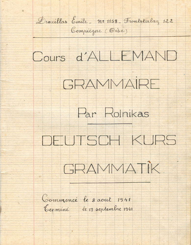 Cahier du cours dispensé par l’avocat Michel Rolnikas, pendant six semaines et interrompu par son exécution. Collection René Thouanel. Droits réservés.