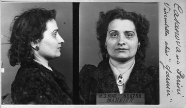 Photo anthropométrique prise par le service de l’identité judiciaire le lendemain de son arrestation, 16 février 1942. Le cliché indique son pseudonyme dans la clandestinité : Garnier. © Archives de la Préfecture de Police. Paris.