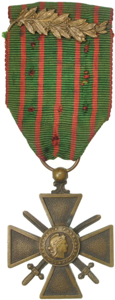 Croix de guerre 1914-1918 avec palme.