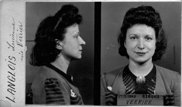 Photo anthropométrique prise le 17 mars 1942 par le service de l’identité judiciaire : « Langlois Lucienne, née Verrier ». © Archives de la Préfecture de Police (APP), Paris.