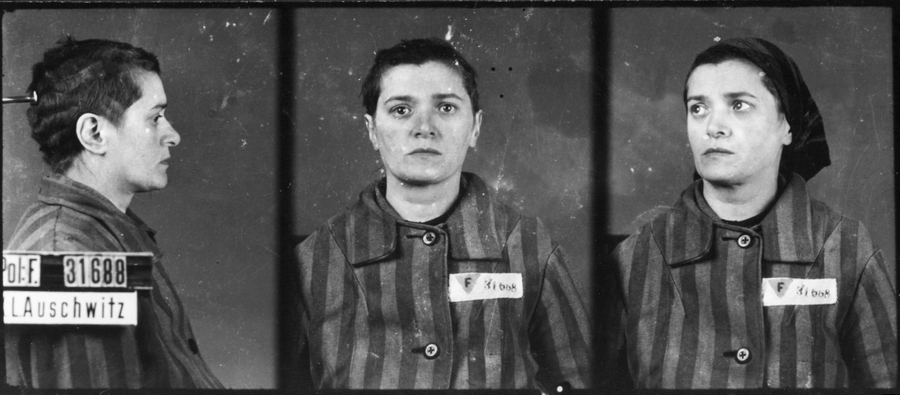 Photographiée à Auschwitz-I, le 3 février 1943, selon les trois vues anthropométriques de la police allemande. Musée d’État d’Auschwitz-Birkenau, Oświęcim, Pologne. Collection Mémoire Vive. Droits réservés.