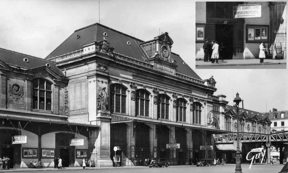 Paris 13e. Gare d’Austerlitz, la cour des départs. Carte postale des années 1940. Collection Mémoire Vive.