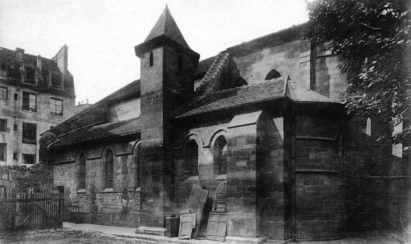 Paris 5e. Chevet de l’église Saint-Julien-le-Pauvre, vouée au culte orthodoxe grec. Carte postale des années 1900. Coll. Mémoire Vive.