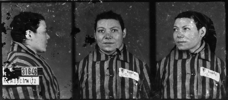 Photographiée à Auschwitz-I, le 3 février 1943, selon les trois vues anthropométriques de la police allemande. Musée d’État d’Auschwitz-Birkenau, Oświęcim, Pologne. Collection Mémoire Vive. Droits réservés.